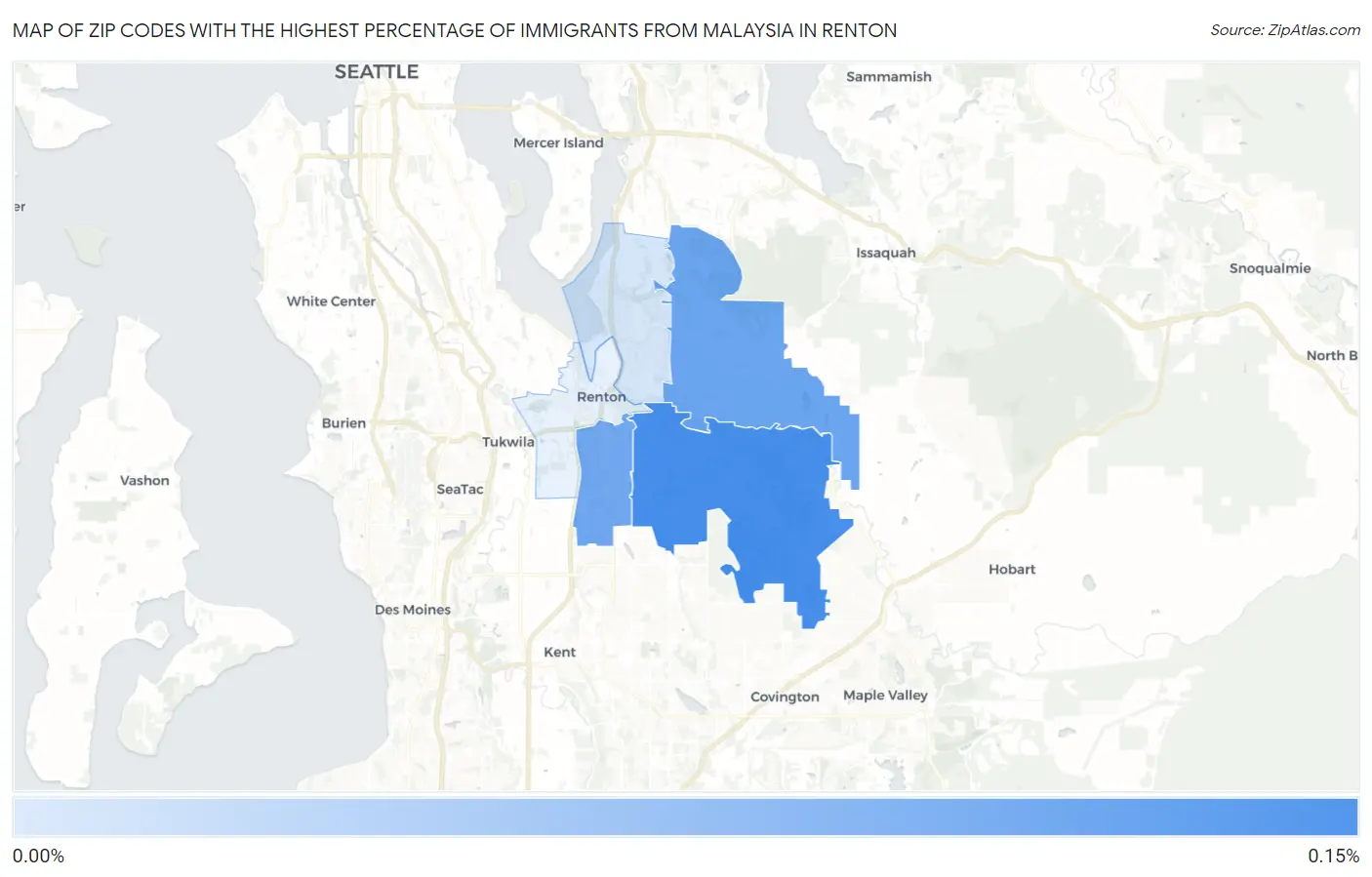 Zip Codes with the Highest Percentage of Immigrants from Malaysia in Renton Map