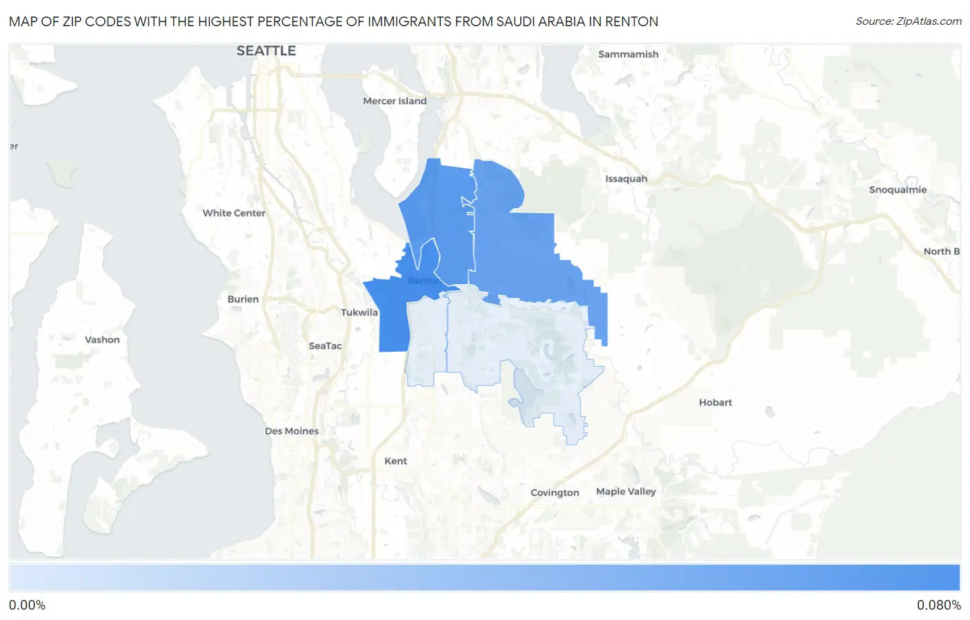 Zip Codes with the Highest Percentage of Immigrants from Saudi Arabia in Renton Map