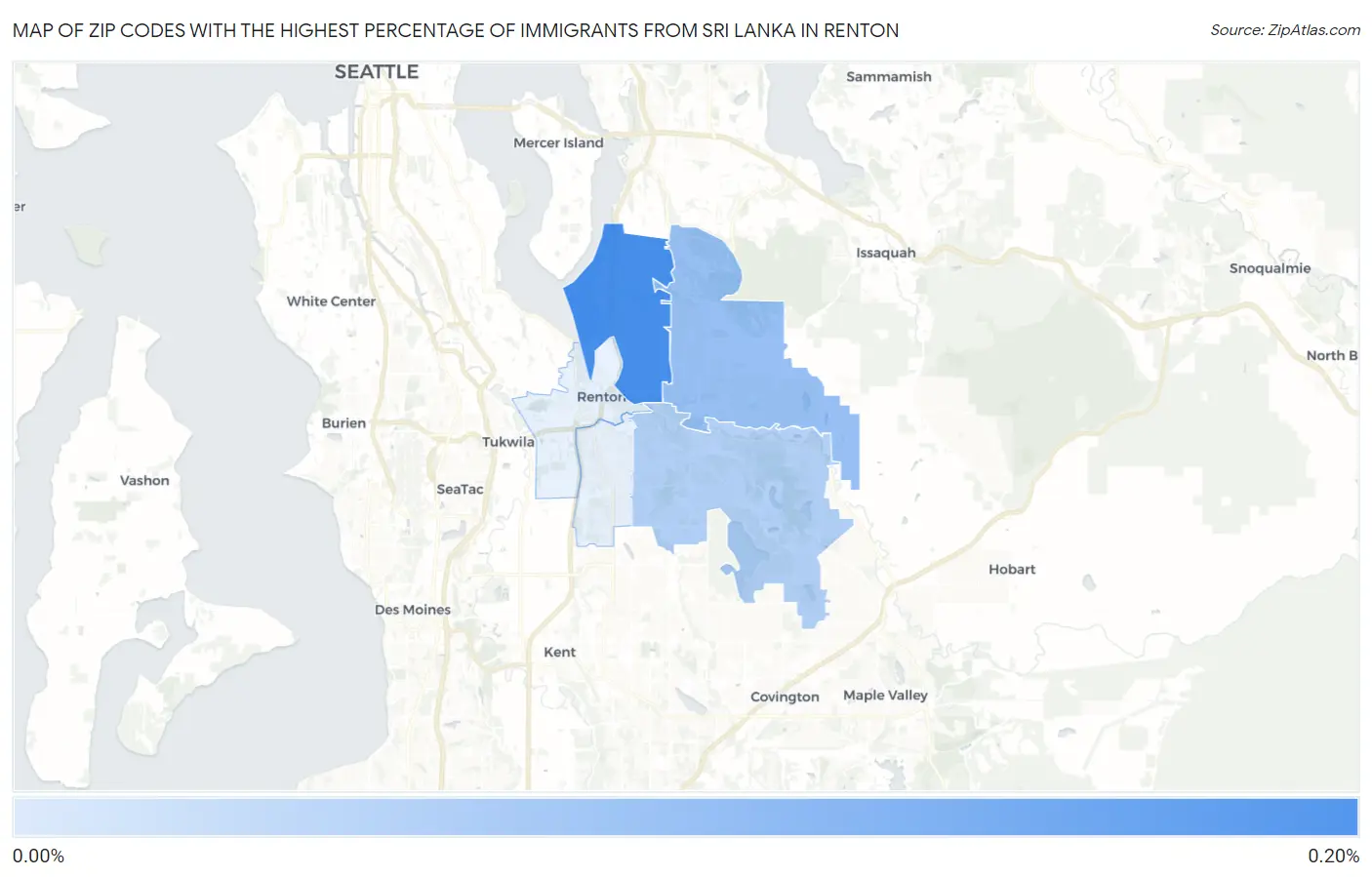 Zip Codes with the Highest Percentage of Immigrants from Sri Lanka in Renton Map
