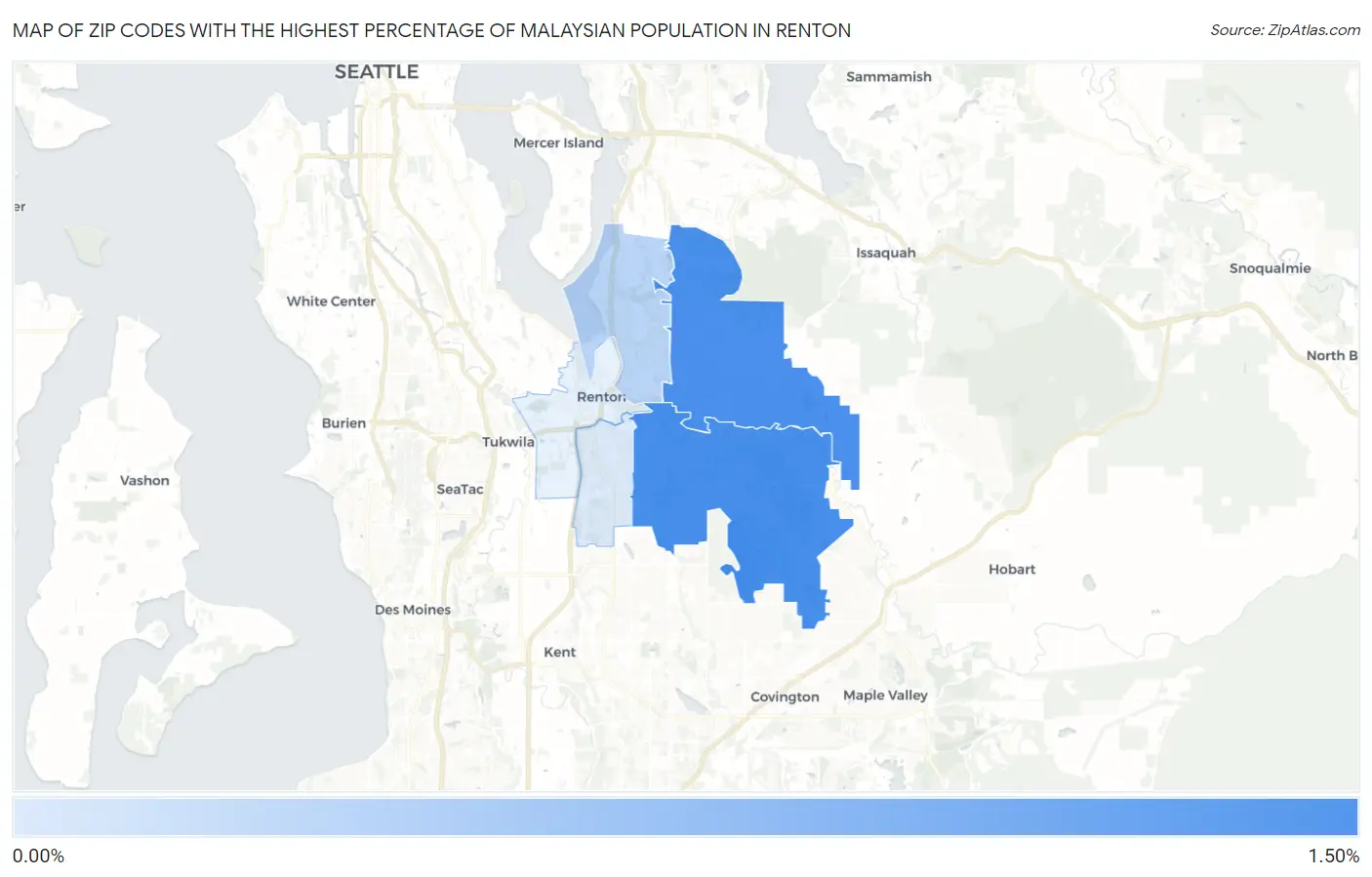 Zip Codes with the Highest Percentage of Malaysian Population in Renton Map