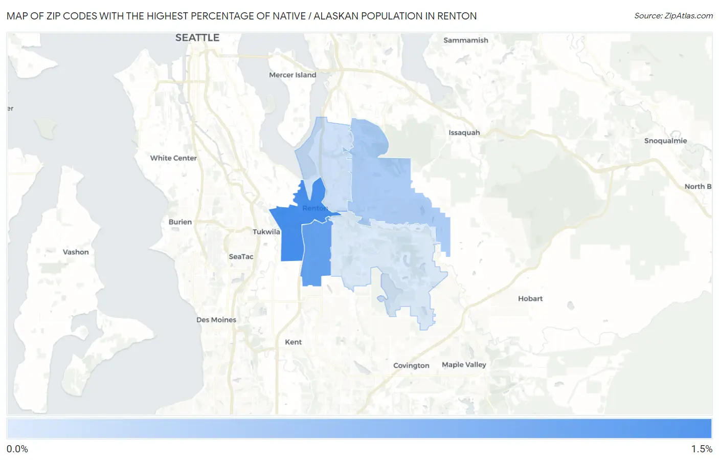 Zip Codes with the Highest Percentage of Native / Alaskan Population in Renton Map