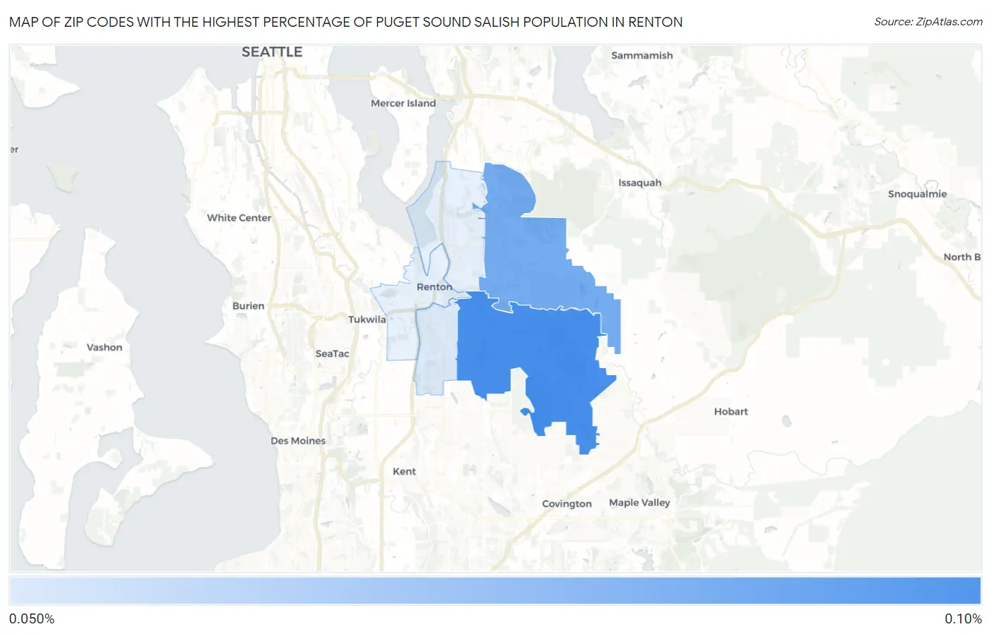 Zip Codes with the Highest Percentage of Puget Sound Salish Population in Renton Map