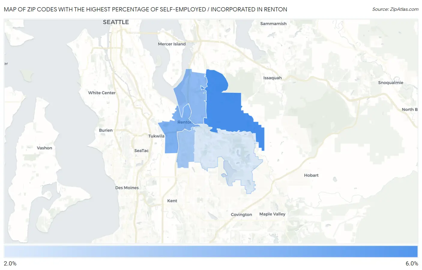 Zip Codes with the Highest Percentage of Self-Employed / Incorporated in Renton Map