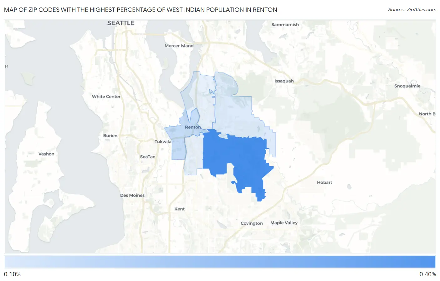 Zip Codes with the Highest Percentage of West Indian Population in Renton Map