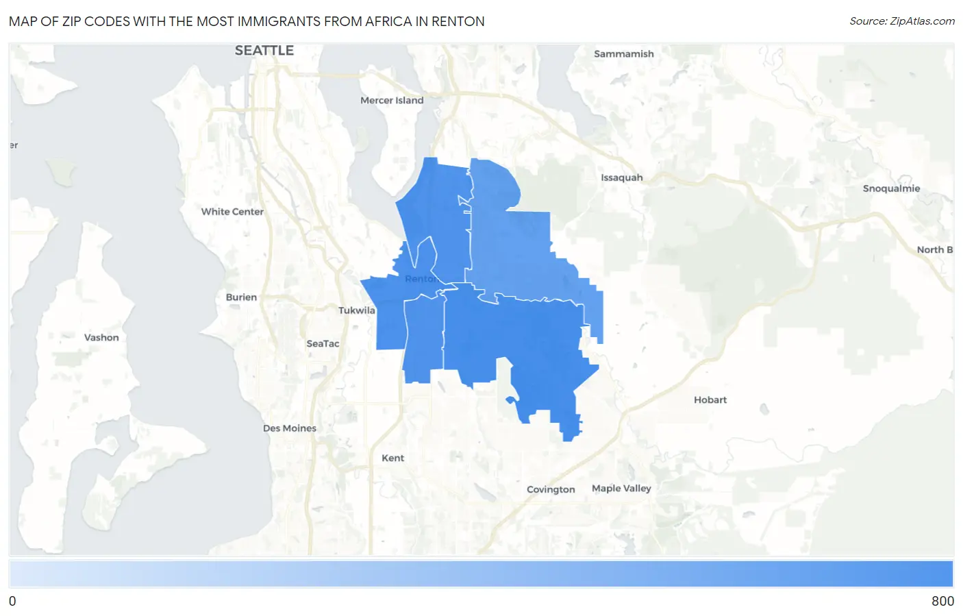 Zip Codes with the Most Immigrants from Africa in Renton Map