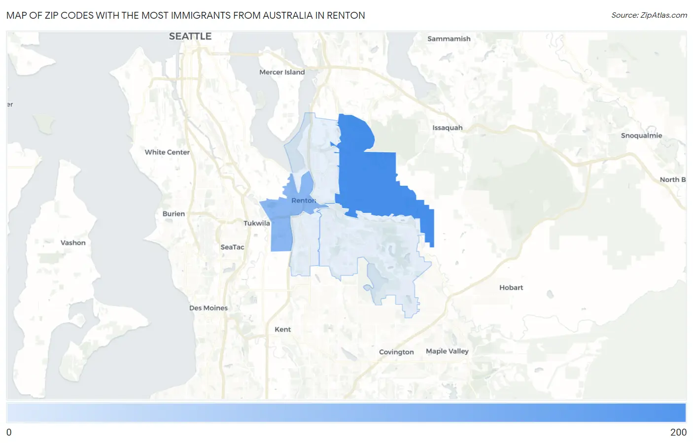 Zip Codes with the Most Immigrants from Australia in Renton Map