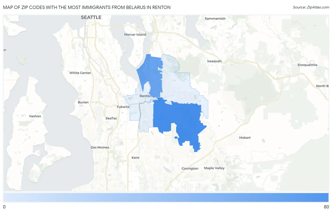 Zip Codes with the Most Immigrants from Belarus in Renton Map