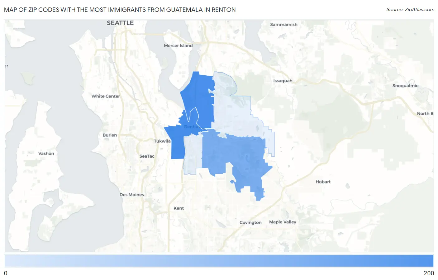 Zip Codes with the Most Immigrants from Guatemala in Renton Map