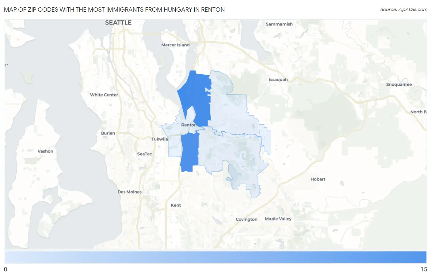 Zip Codes with the Most Immigrants from Hungary in Renton Map