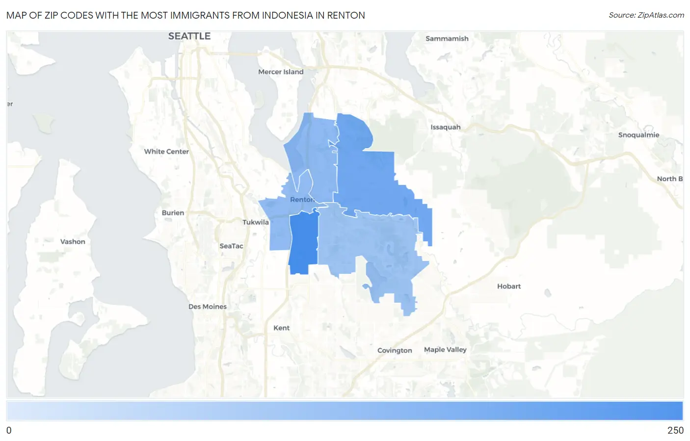 Zip Codes with the Most Immigrants from Indonesia in Renton Map