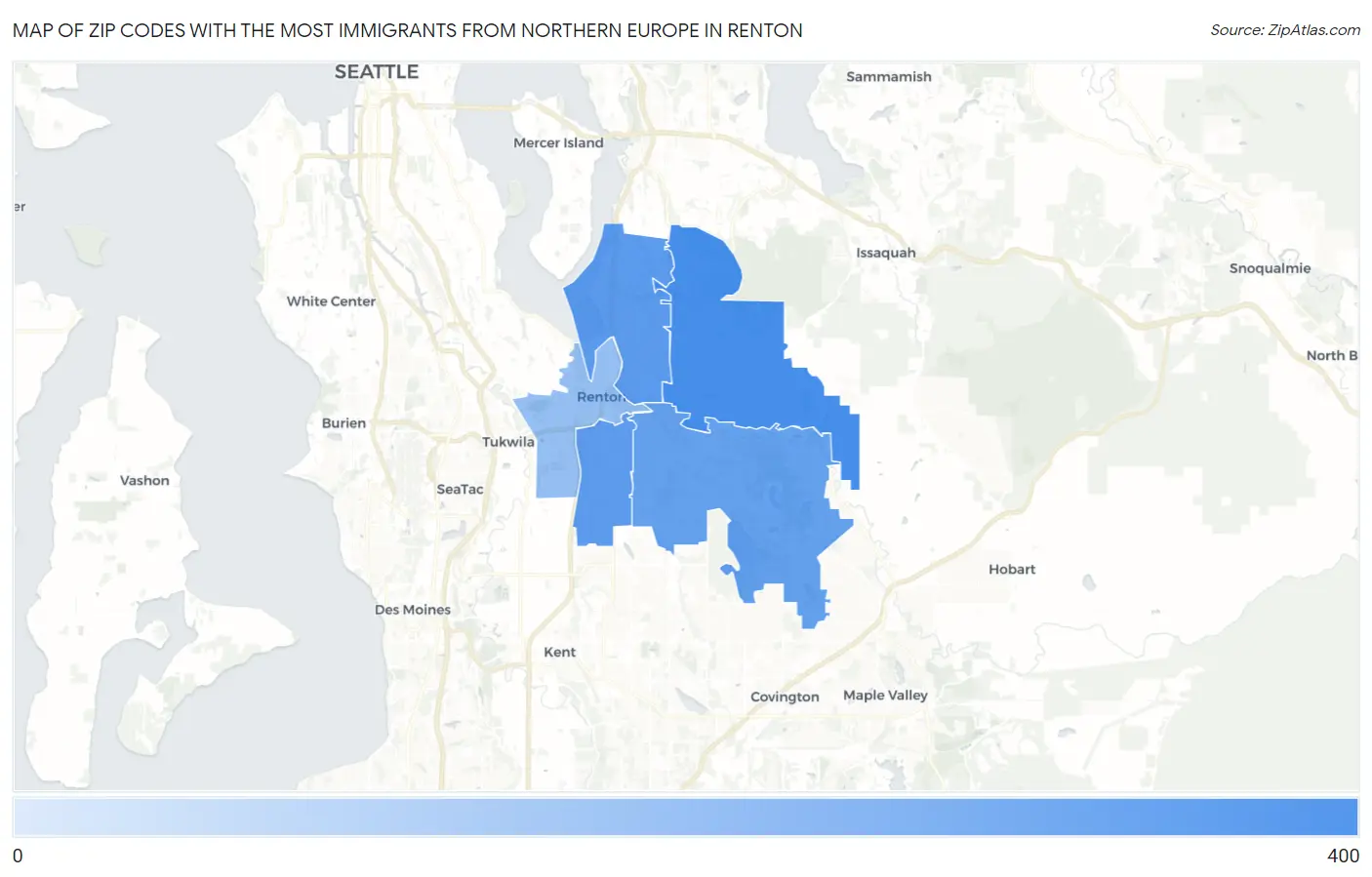 Zip Codes with the Most Immigrants from Northern Europe in Renton Map