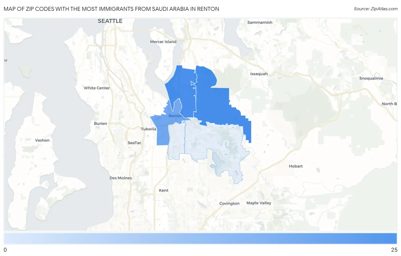 Zip Codes with the Most Immigrants from Saudi Arabia in Renton Map