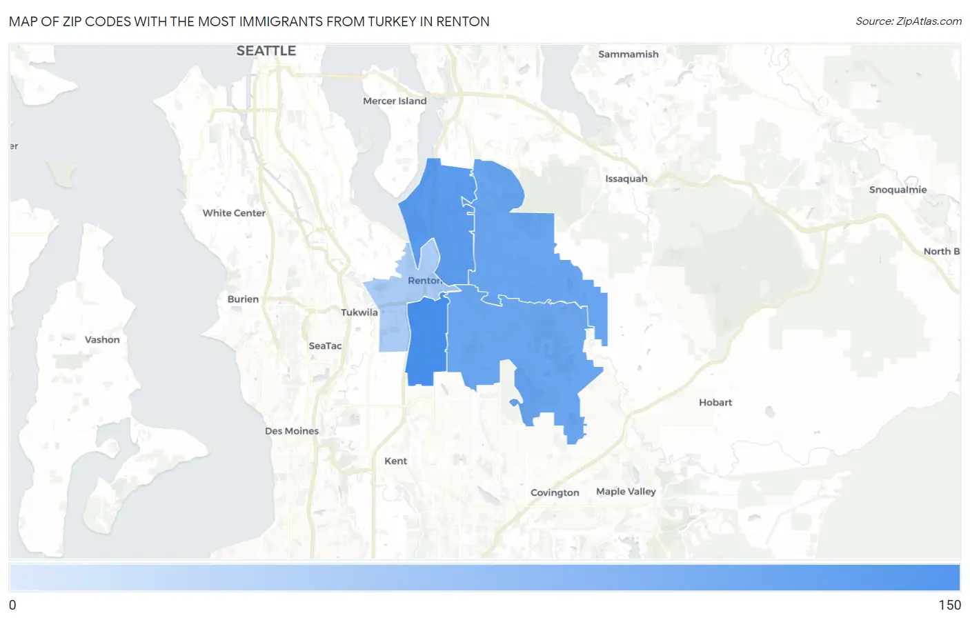 Zip Codes with the Most Immigrants from Turkey in Renton Map