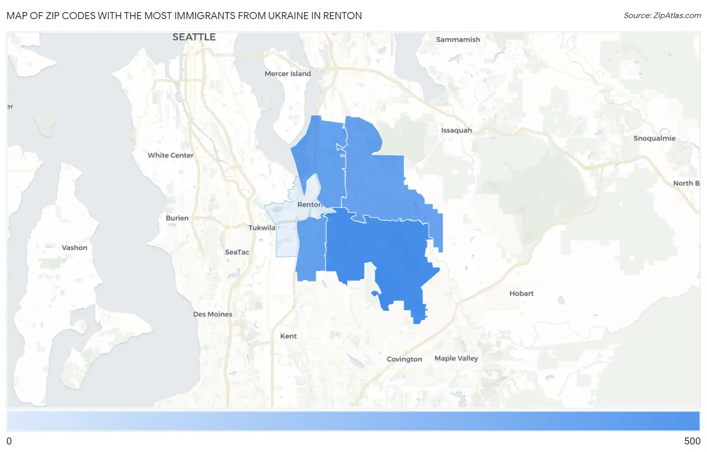 Zip Codes with the Most Immigrants from Ukraine in Renton Map
