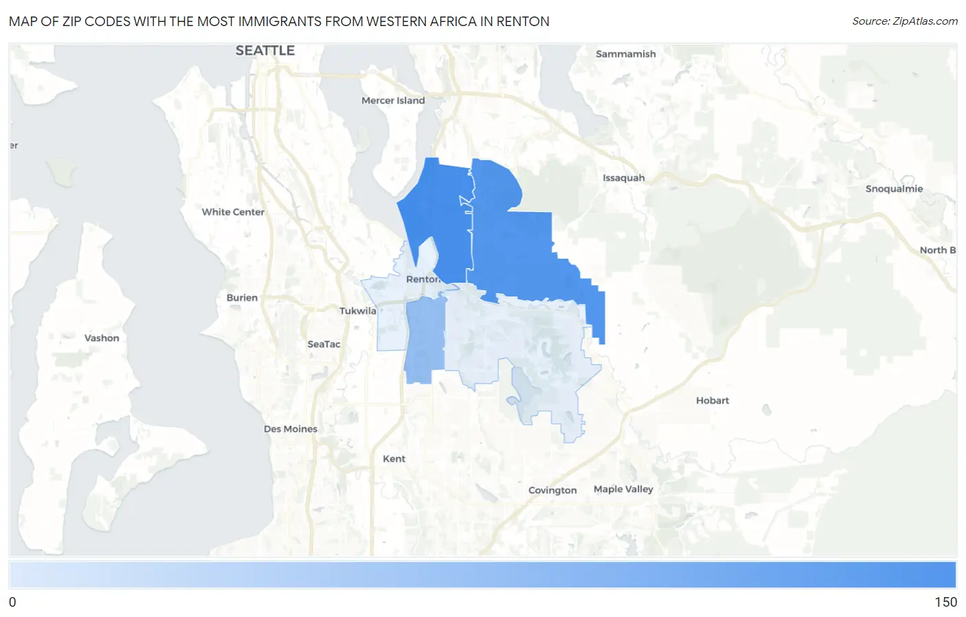 Zip Codes with the Most Immigrants from Western Africa in Renton Map