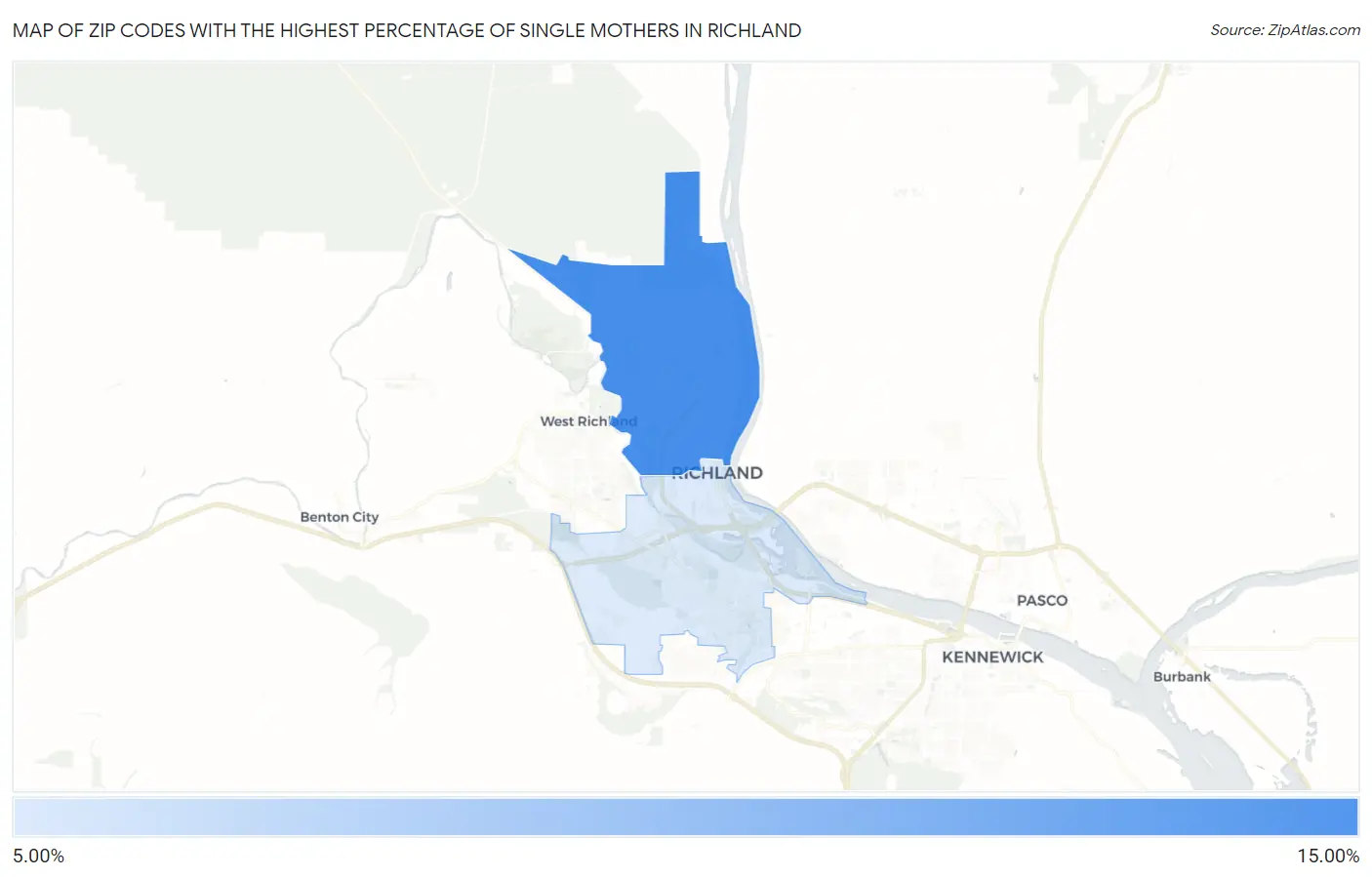 Zip Codes with the Highest Percentage of Single Mothers in Richland Map