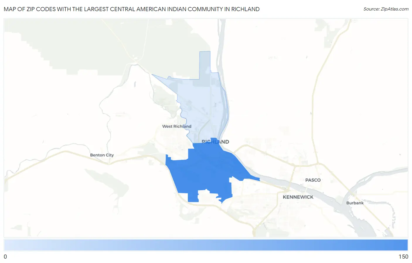 Zip Codes with the Largest Central American Indian Community in Richland Map