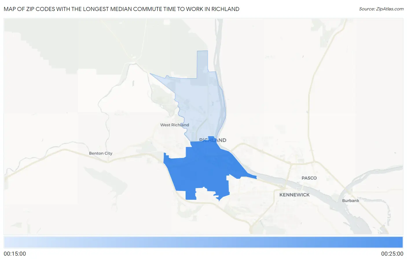 Zip Codes with the Longest Median Commute Time to Work in Richland Map