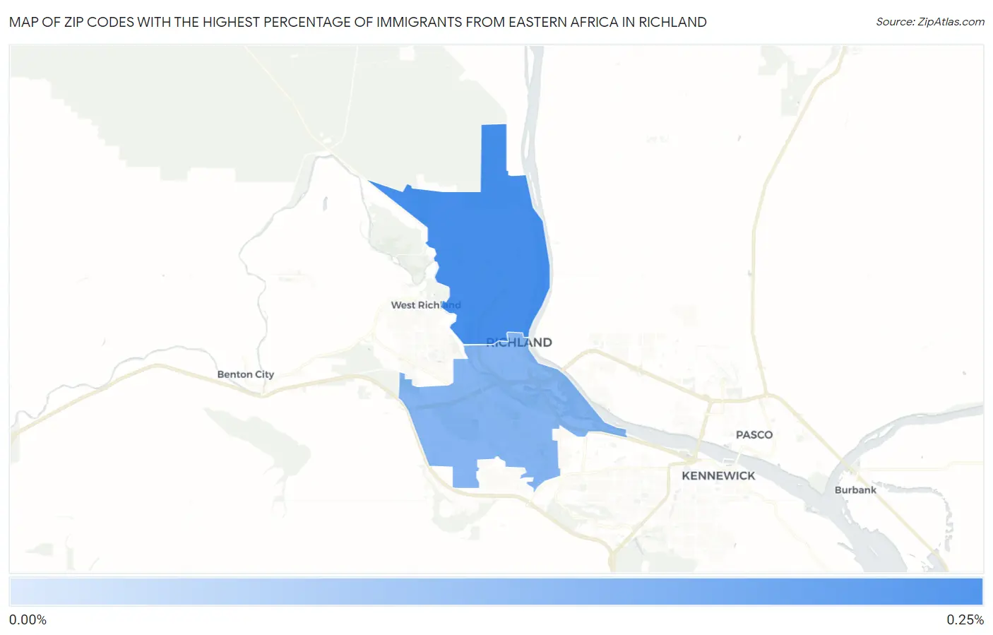Zip Codes with the Highest Percentage of Immigrants from Eastern Africa in Richland Map