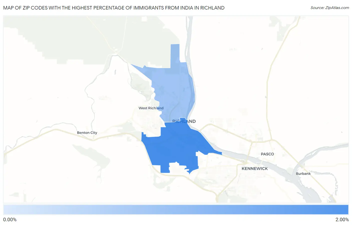 Zip Codes with the Highest Percentage of Immigrants from India in Richland Map