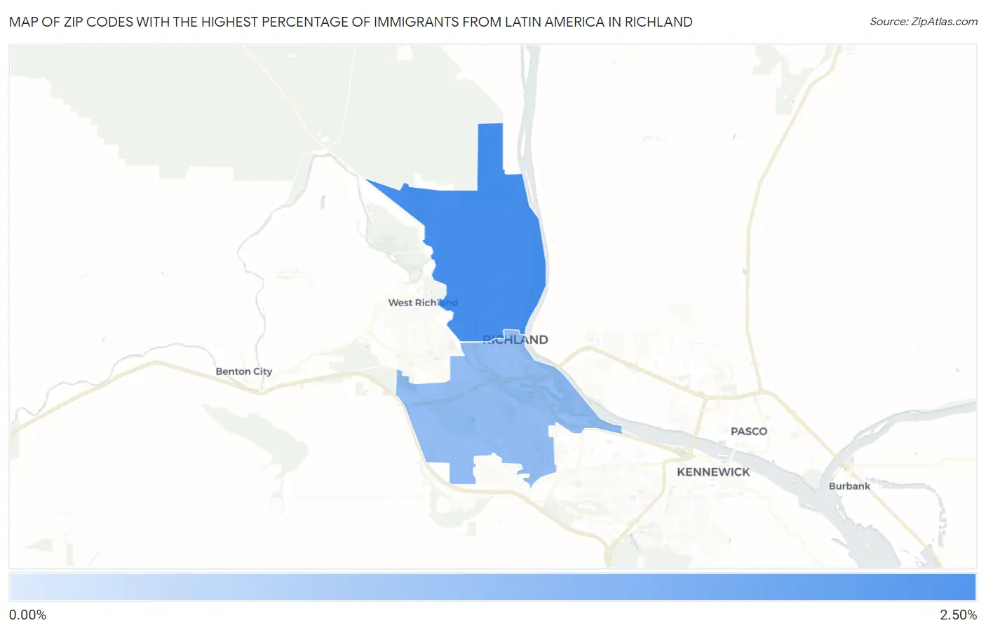 Zip Codes with the Highest Percentage of Immigrants from Latin America in Richland Map