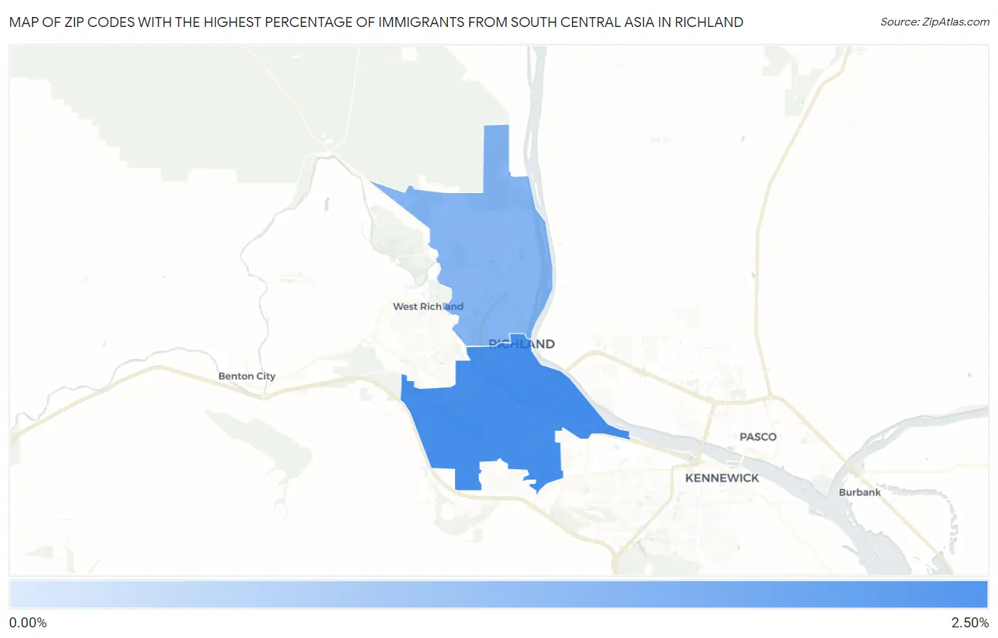 Zip Codes with the Highest Percentage of Immigrants from South Central Asia in Richland Map