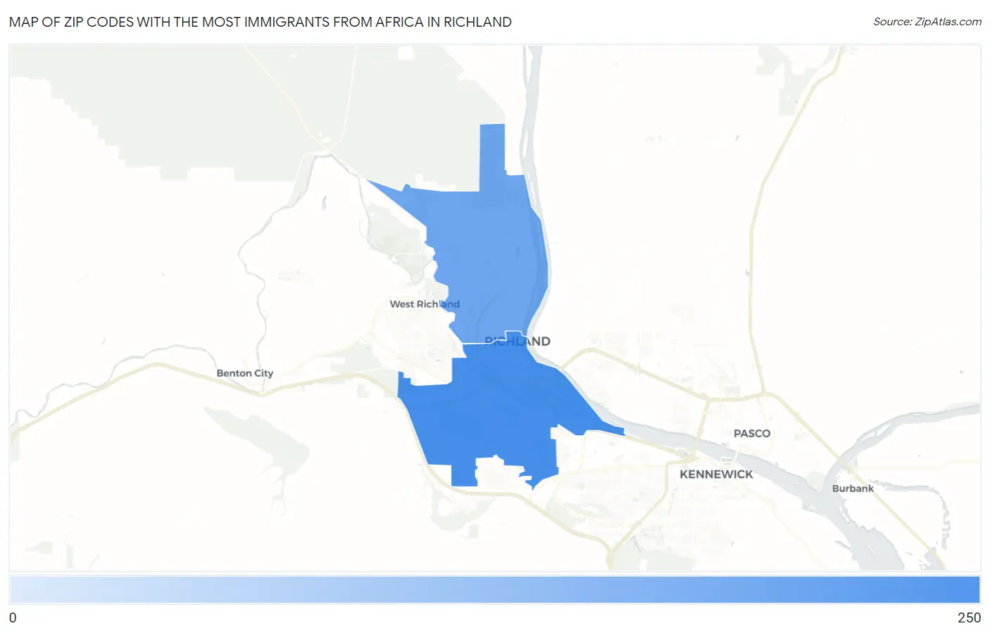 Zip Codes with the Most Immigrants from Africa in Richland Map