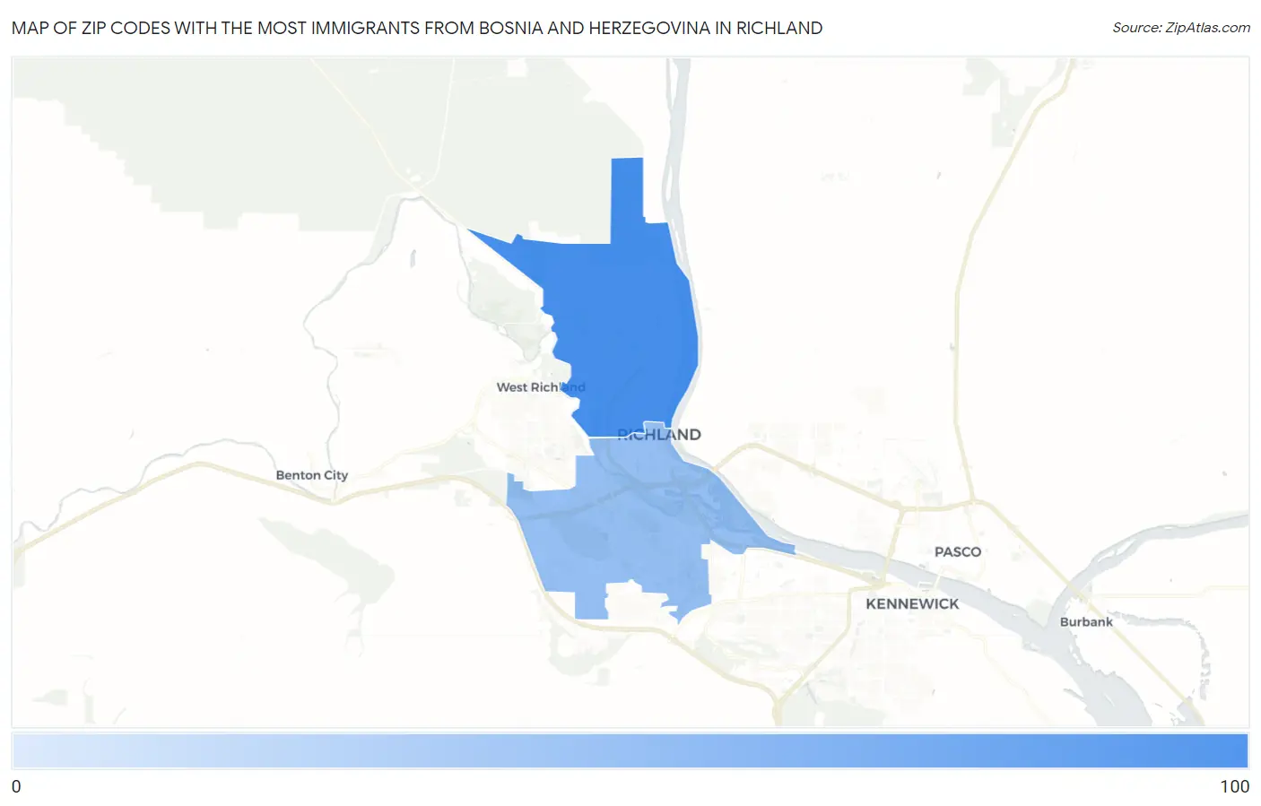 Zip Codes with the Most Immigrants from Bosnia and Herzegovina in Richland Map