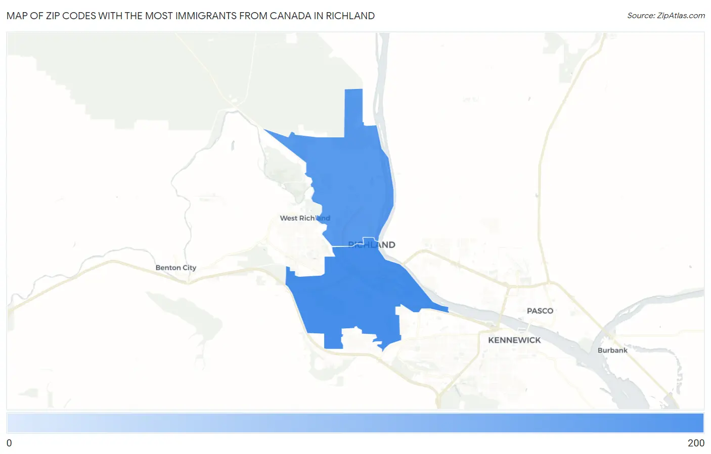 Zip Codes with the Most Immigrants from Canada in Richland Map