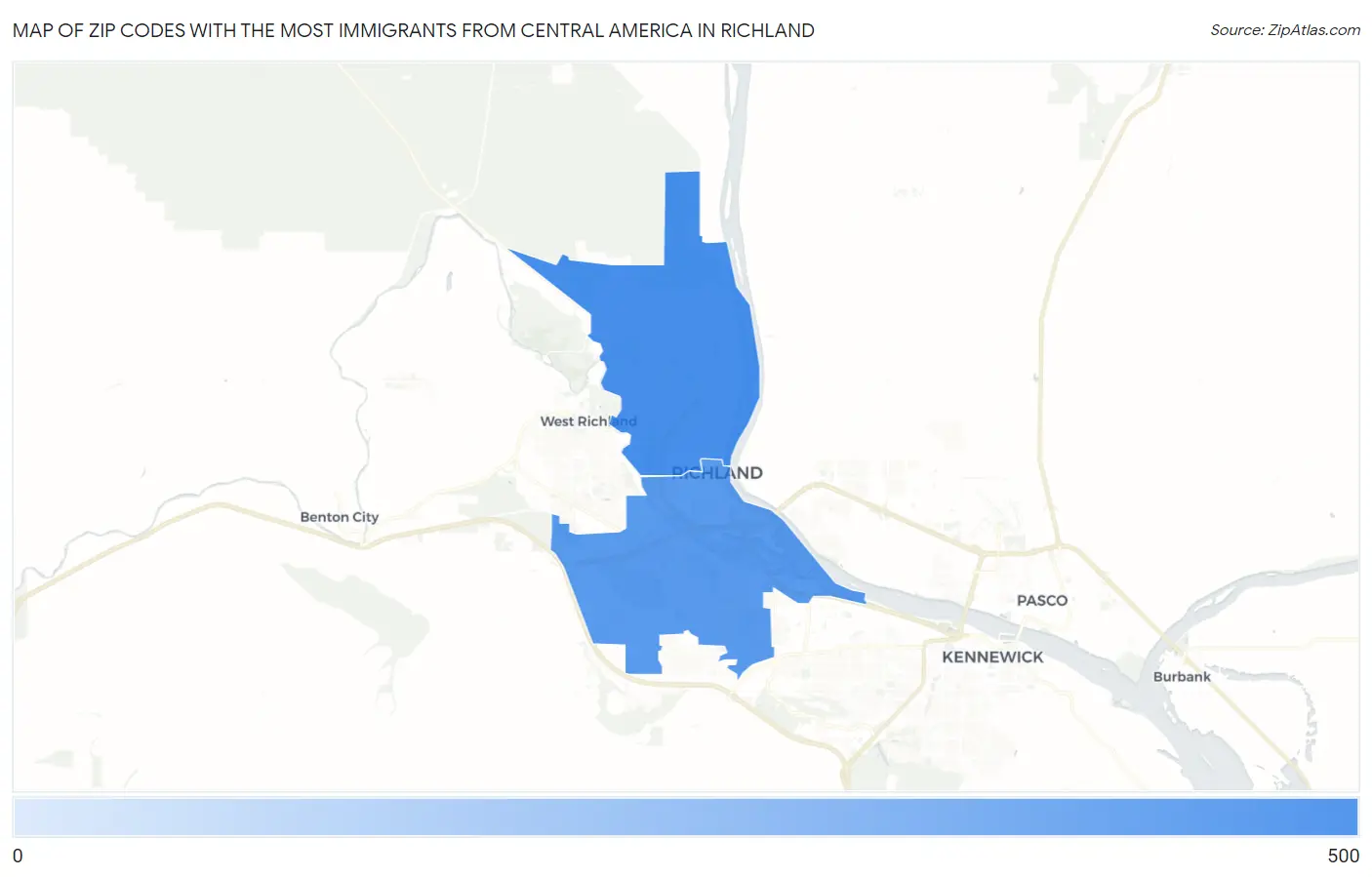 Zip Codes with the Most Immigrants from Central America in Richland Map