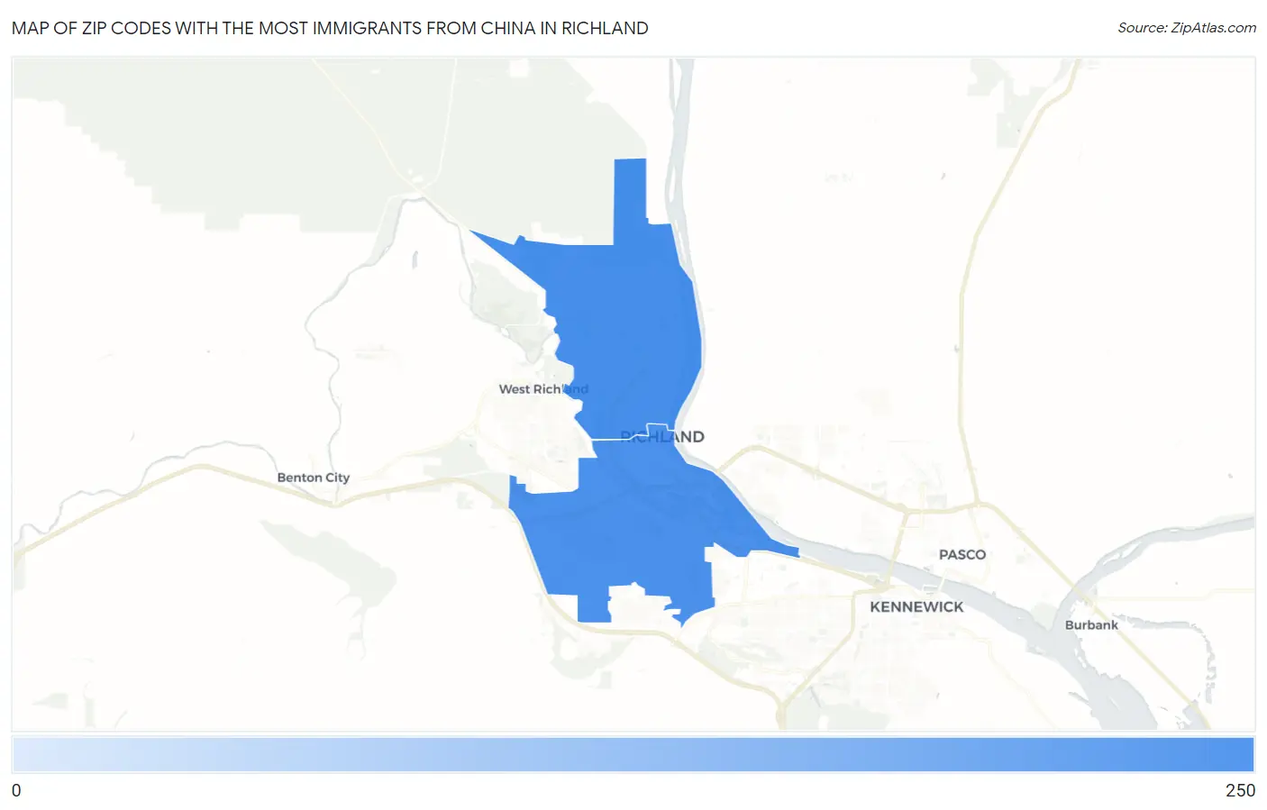 Zip Codes with the Most Immigrants from China in Richland Map