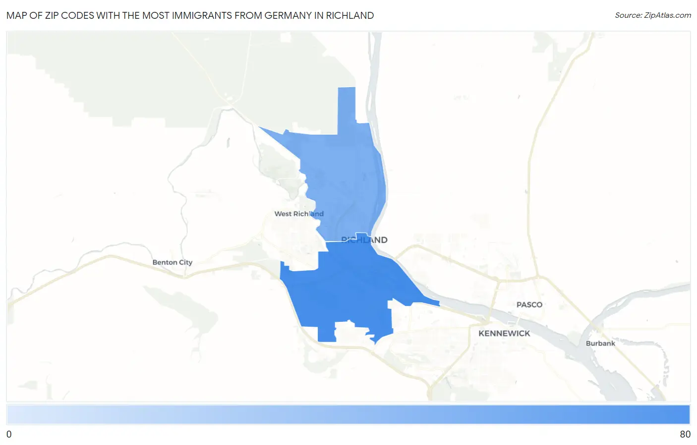 Zip Codes with the Most Immigrants from Germany in Richland Map