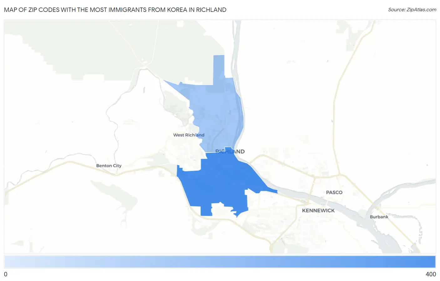 Zip Codes with the Most Immigrants from Korea in Richland Map