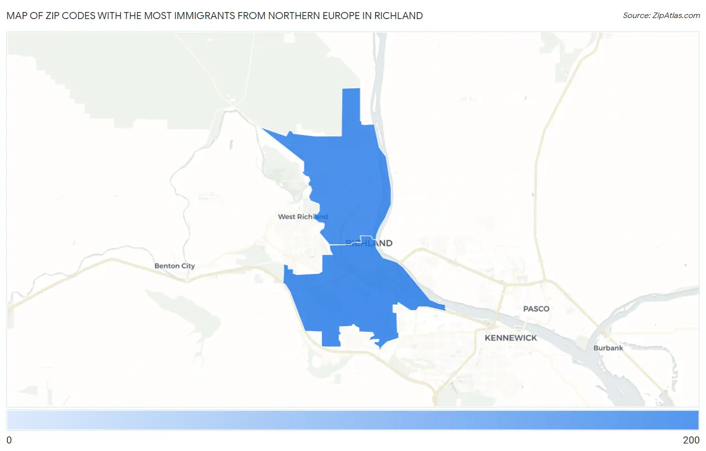 Zip Codes with the Most Immigrants from Northern Europe in Richland Map