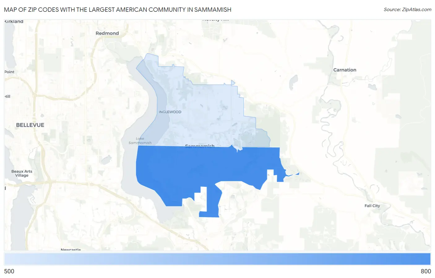 Zip Codes with the Largest American Community in Sammamish Map