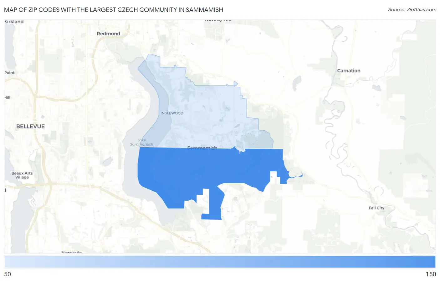 Zip Codes with the Largest Czech Community in Sammamish Map