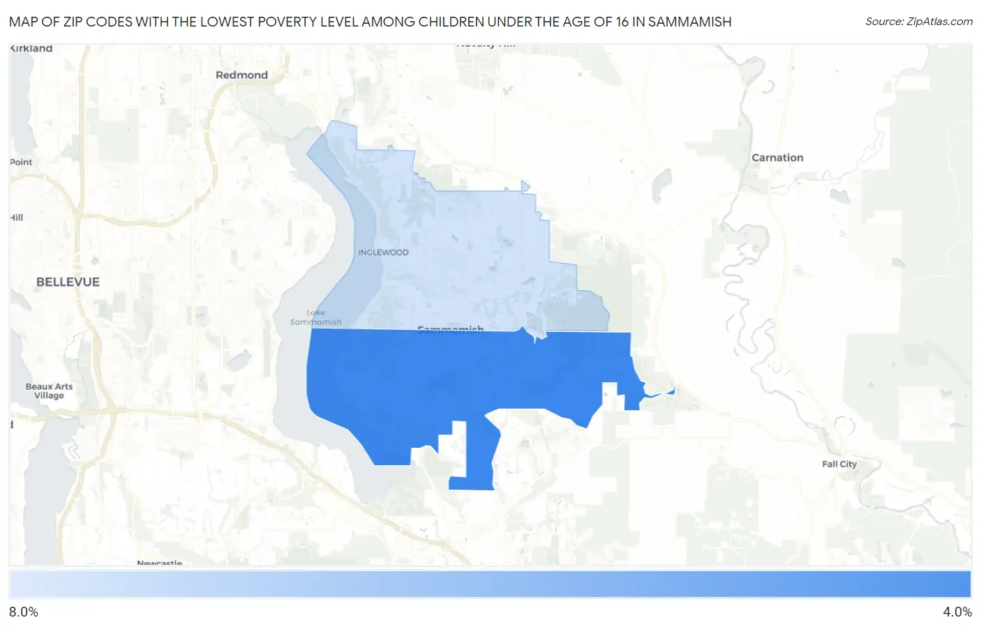 Zip Codes with the Lowest Poverty Level Among Children Under the Age of 16 in Sammamish Map