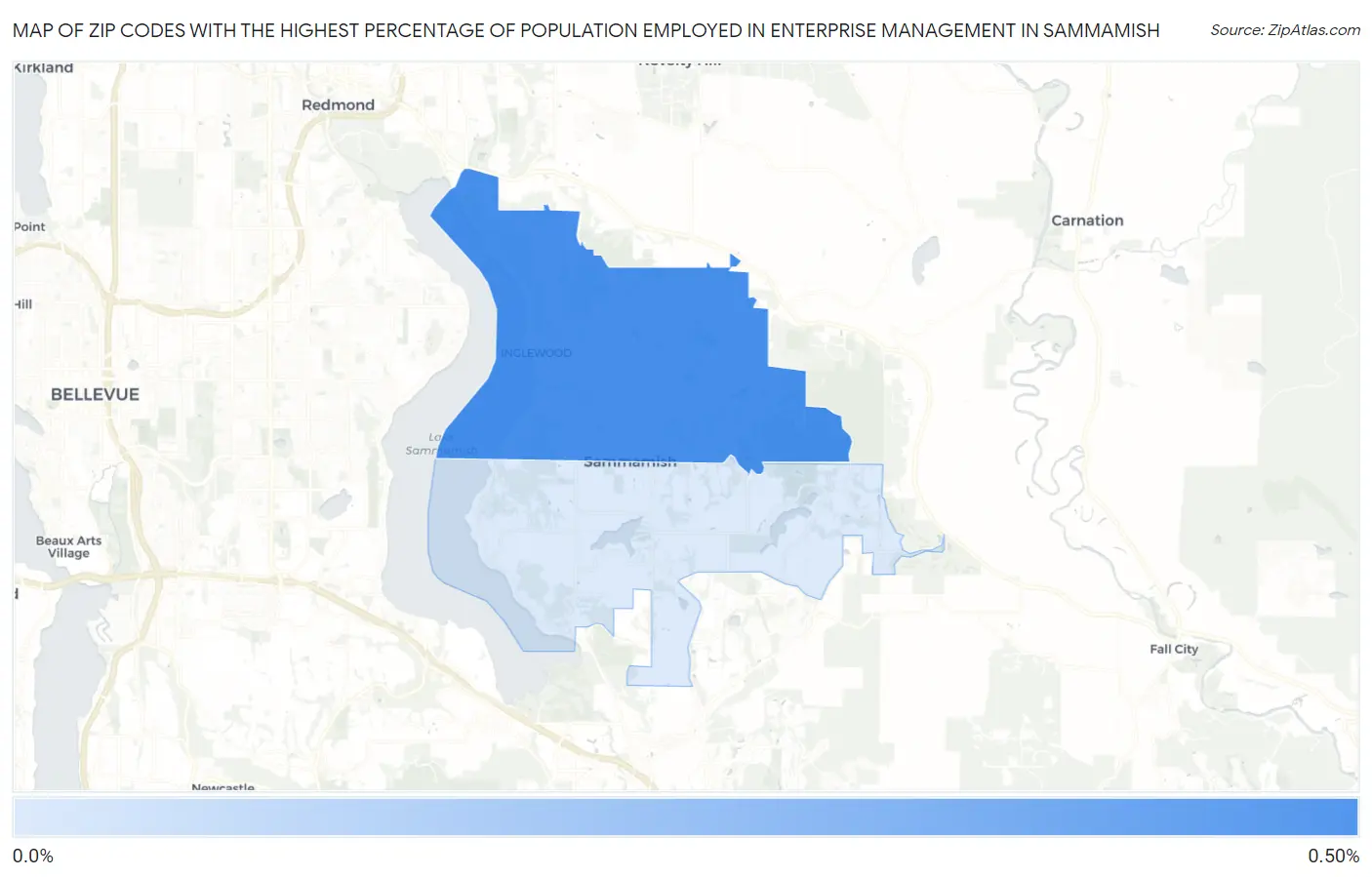 Zip Codes with the Highest Percentage of Population Employed in Enterprise Management in Sammamish Map