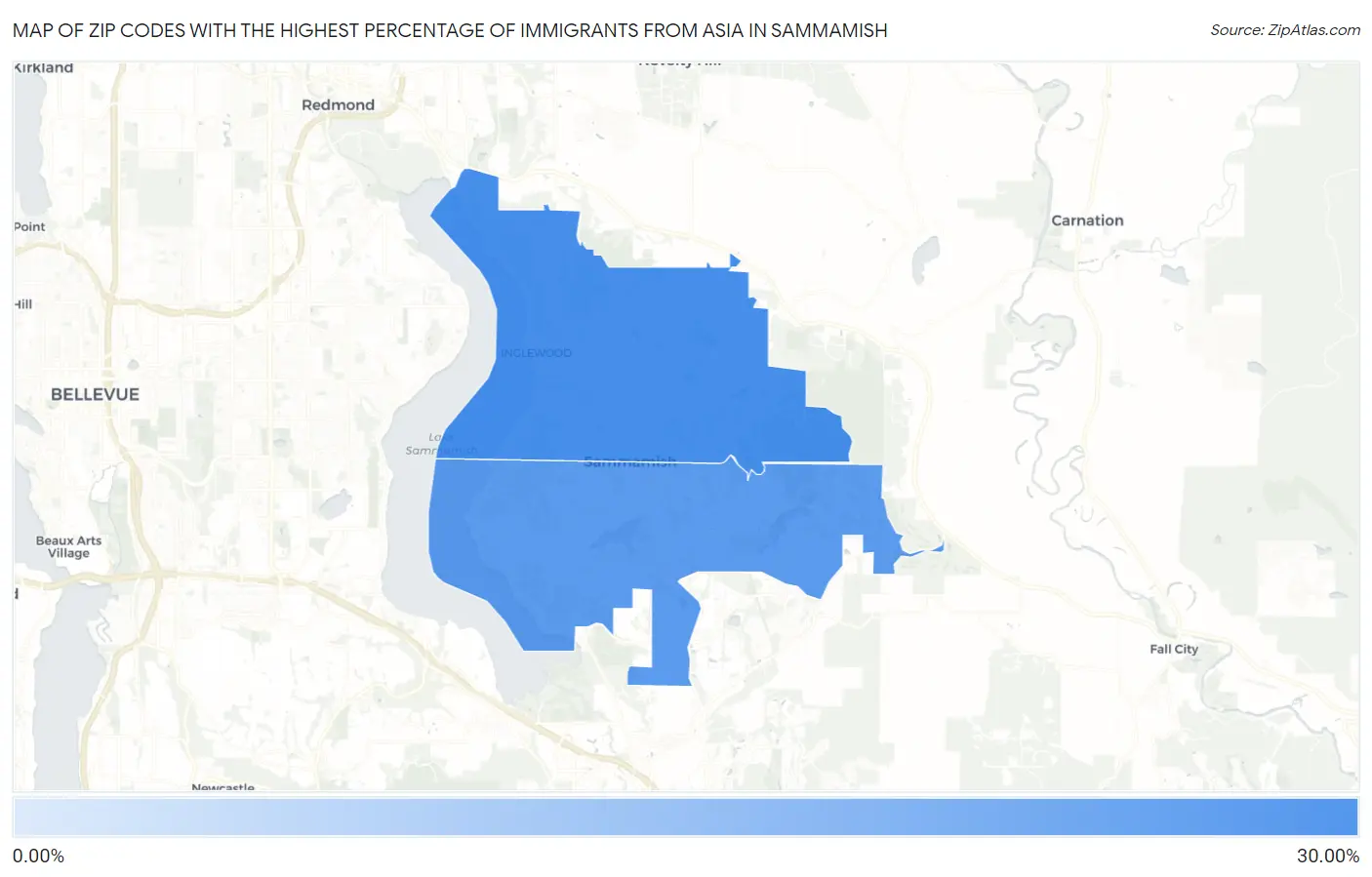 Zip Codes with the Highest Percentage of Immigrants from Asia in Sammamish Map