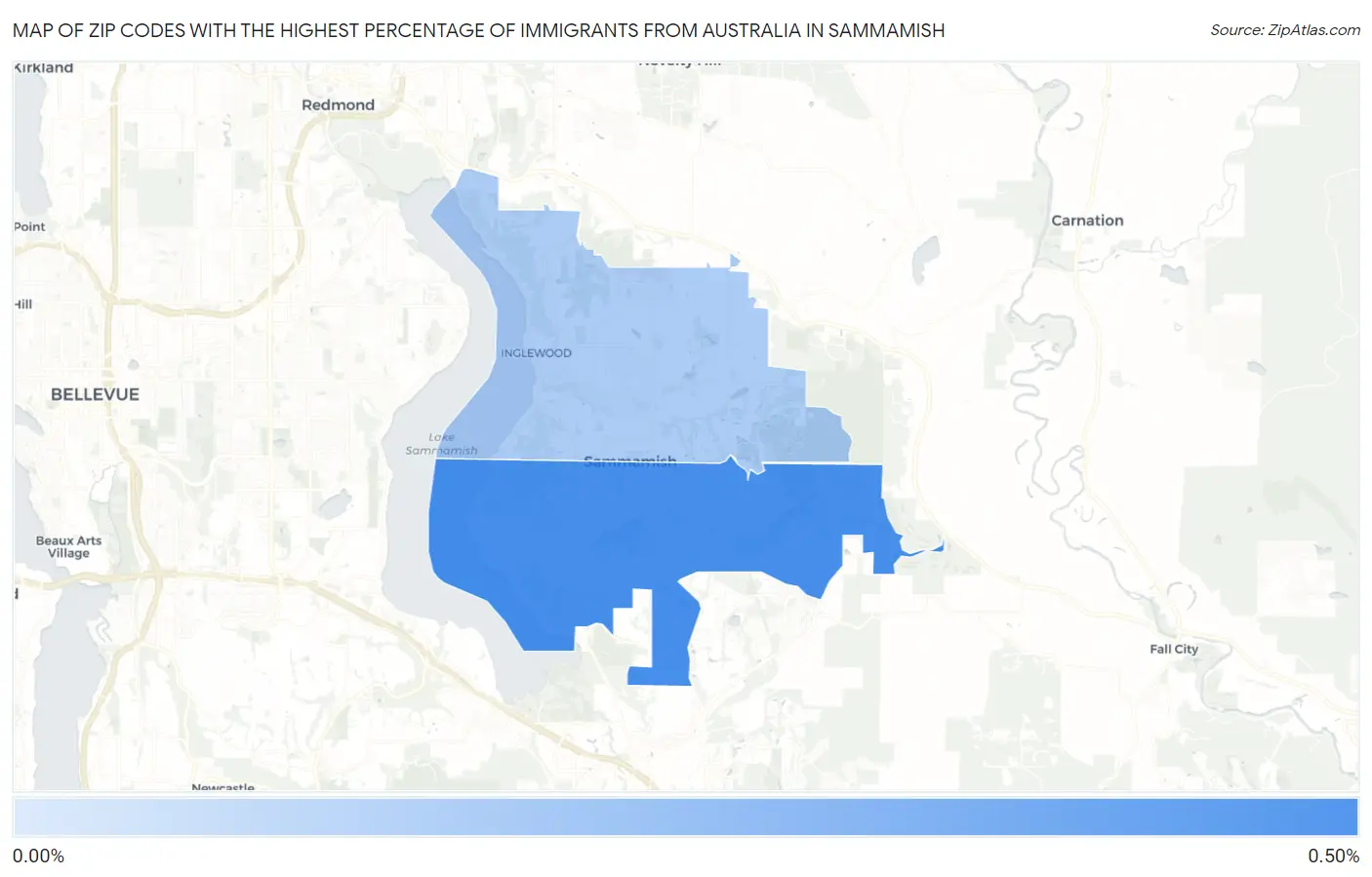 Zip Codes with the Highest Percentage of Immigrants from Australia in Sammamish Map