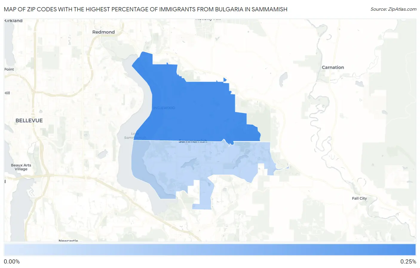 Zip Codes with the Highest Percentage of Immigrants from Bulgaria in Sammamish Map