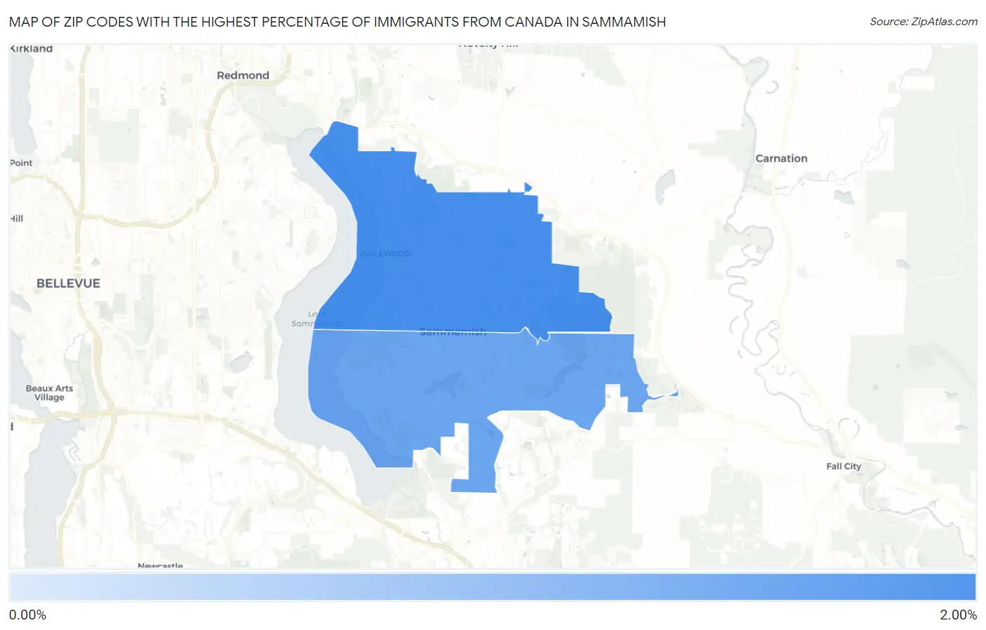 Zip Codes with the Highest Percentage of Immigrants from Canada in Sammamish Map