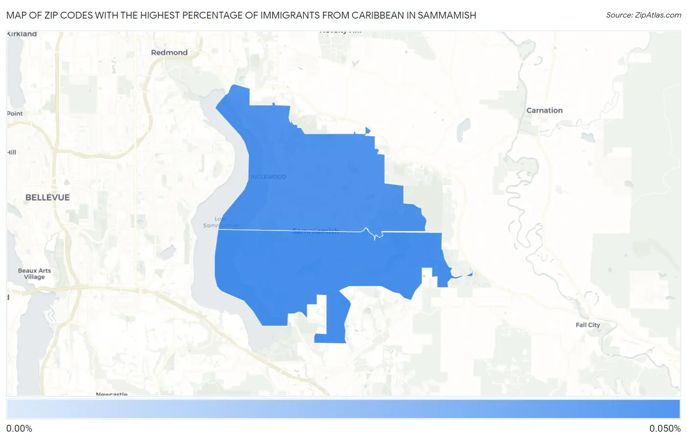 Zip Codes with the Highest Percentage of Immigrants from Caribbean in Sammamish Map