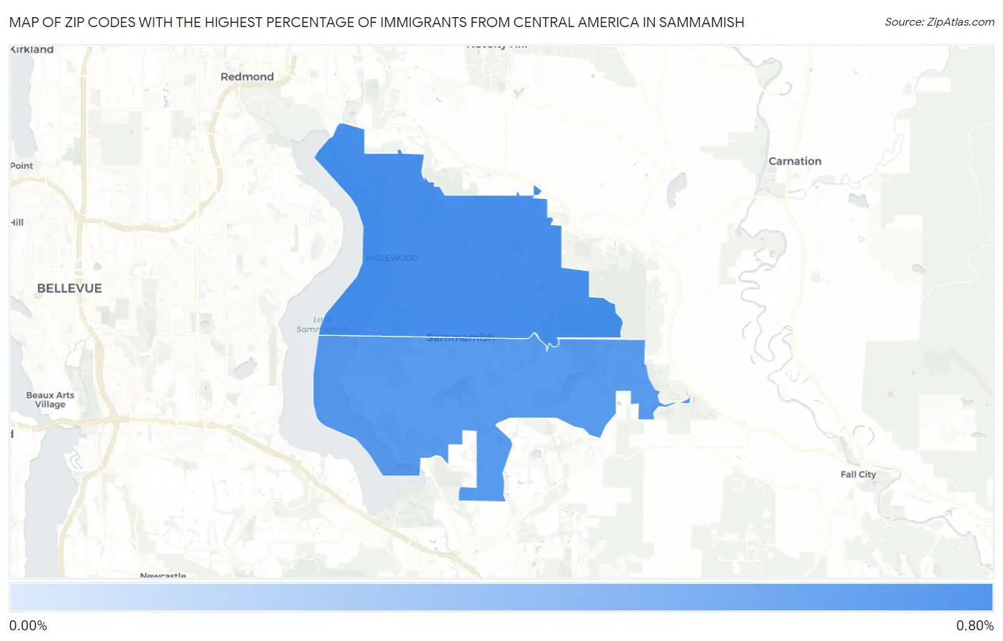Zip Codes with the Highest Percentage of Immigrants from Central America in Sammamish Map
