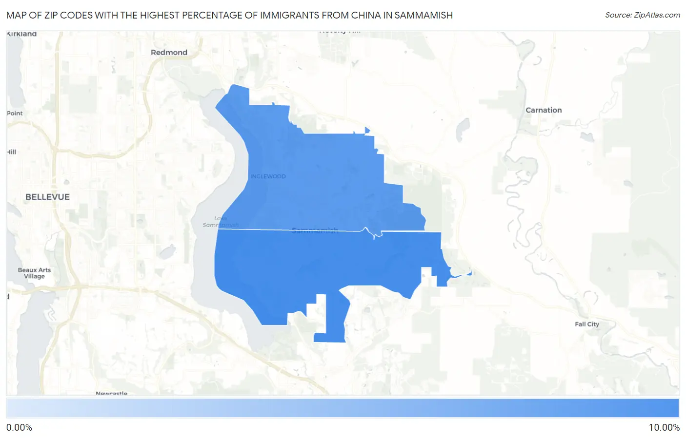 Zip Codes with the Highest Percentage of Immigrants from China in Sammamish Map
