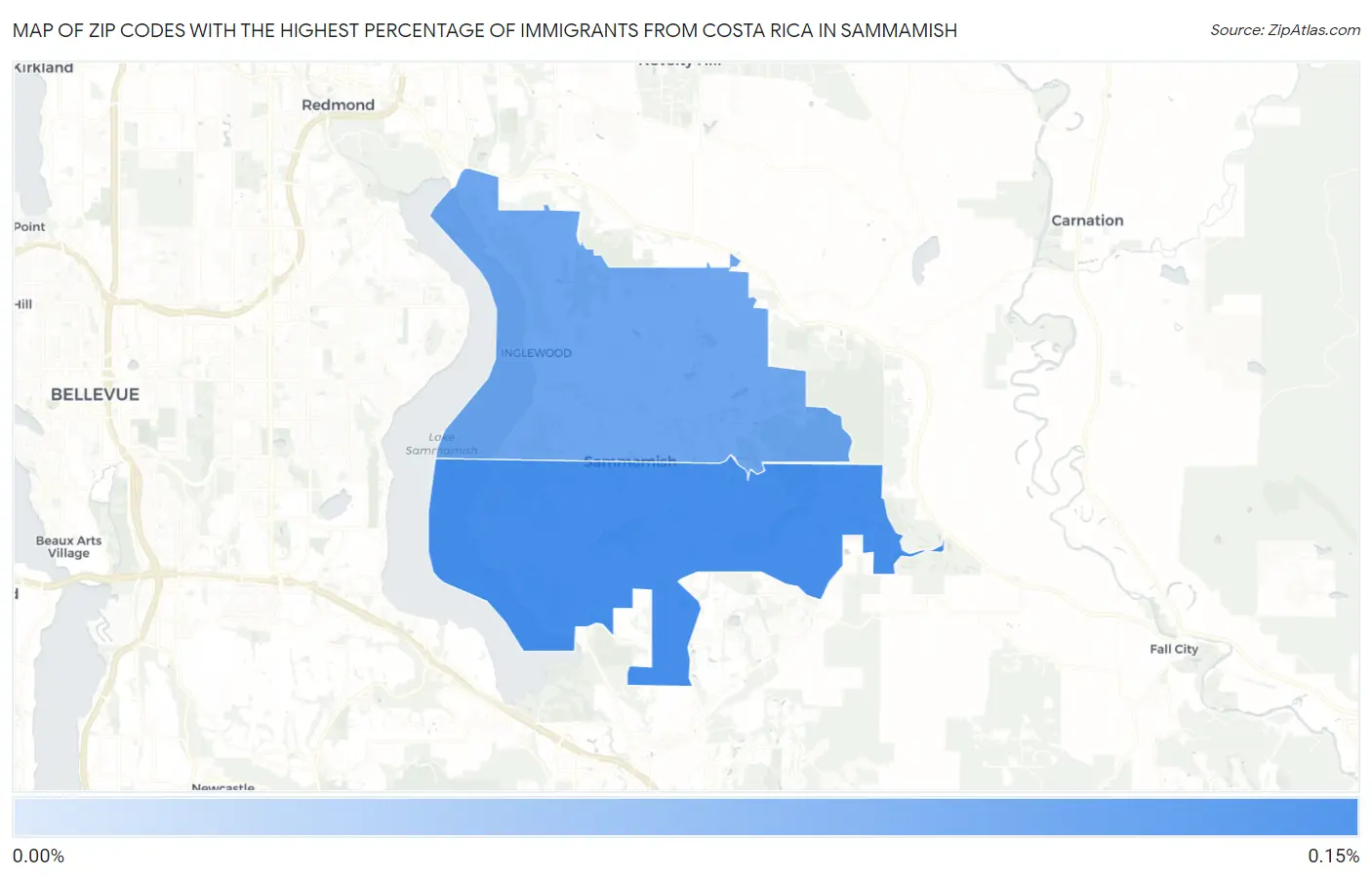 Zip Codes with the Highest Percentage of Immigrants from Costa Rica in Sammamish Map