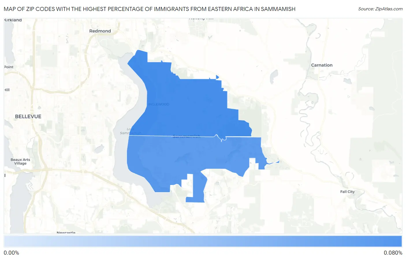 Zip Codes with the Highest Percentage of Immigrants from Eastern Africa in Sammamish Map