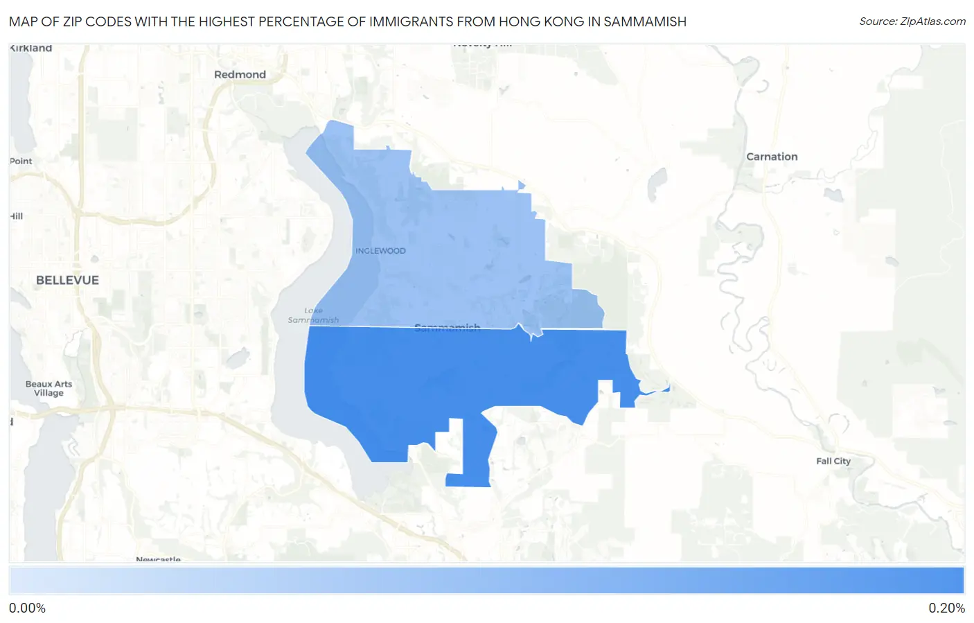 Zip Codes with the Highest Percentage of Immigrants from Hong Kong in Sammamish Map