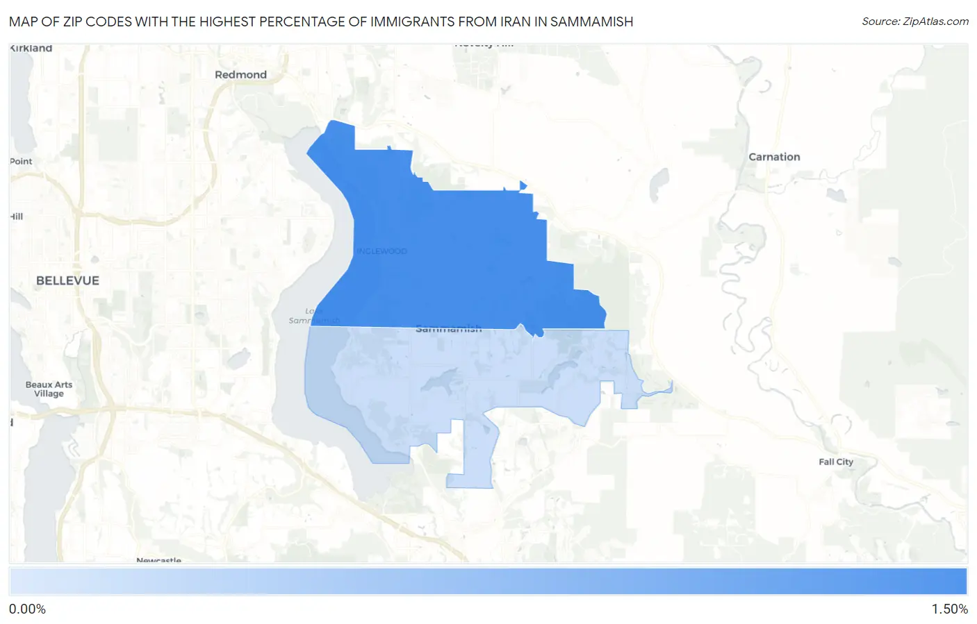 Zip Codes with the Highest Percentage of Immigrants from Iran in Sammamish Map