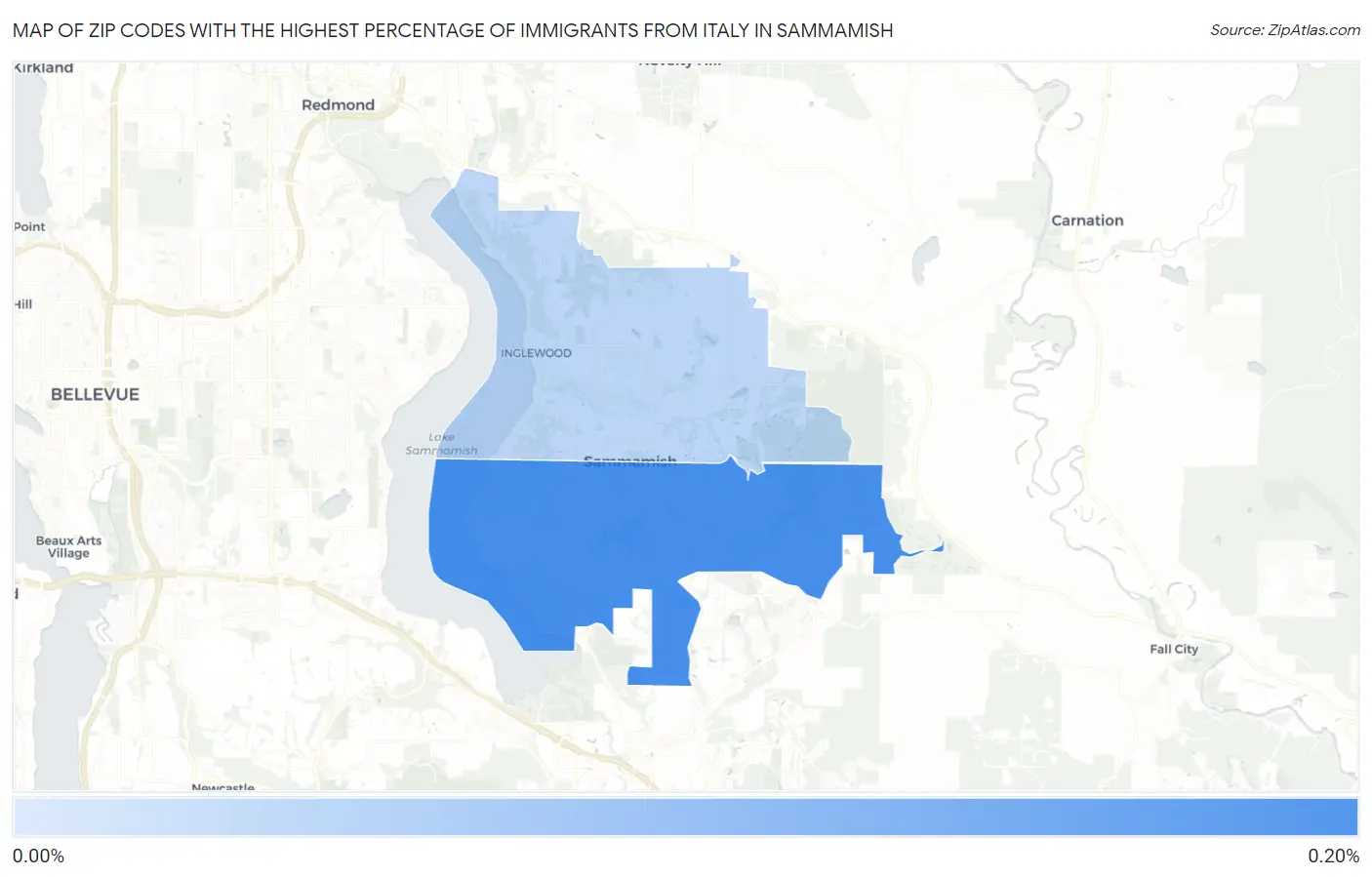 Zip Codes with the Highest Percentage of Immigrants from Italy in Sammamish Map